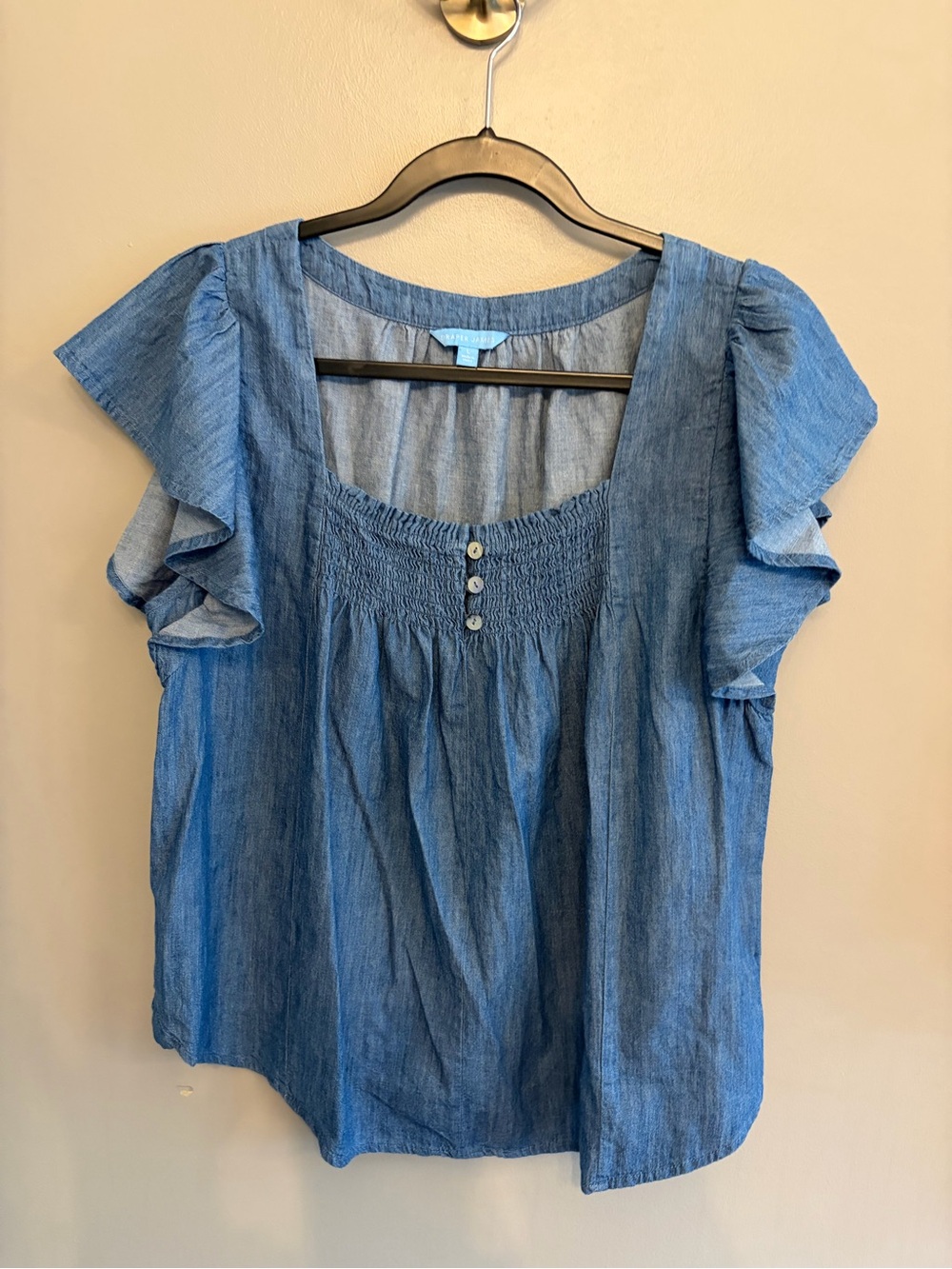 Draper James denim ruffle top 100% cotton size L